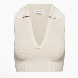 Aritzia | Babaton Sculpt Knit Polo Cropped Beige Size 2XS
